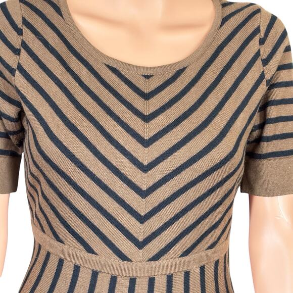 Boden Size 10 Petite Brown Striped Wool Cotton Knit Sweater Dress - Picture 3 of 7